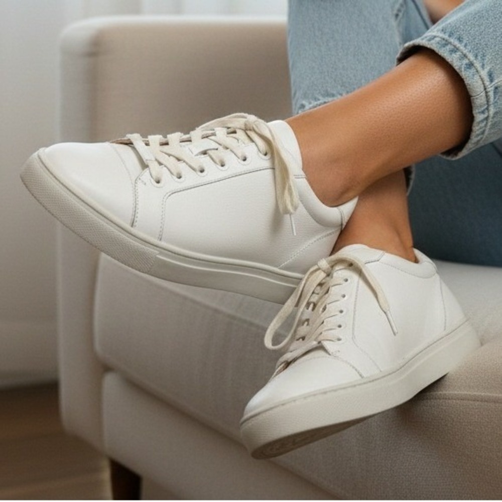 J/Slides NYC White Leather Platform‎ Sneakers Lace Up Comfort - Size 7